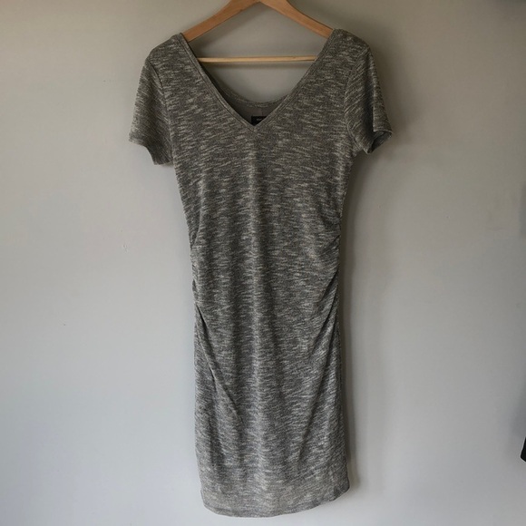 Stork & BABE | Metallic silver v-neck shirt sleeve maternity dress - Picture 1 of 7